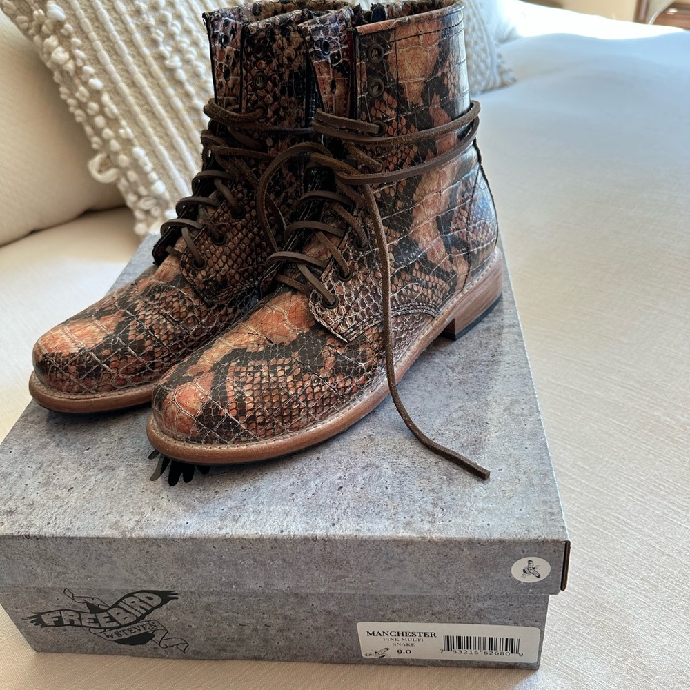 Freebird Women's Lace-Up Snake Print Boots